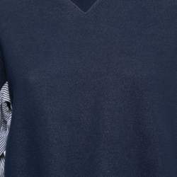 Sacai Navy Blue Knit & Striped Cotton Poplin Back Sweatshirt S