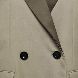 Sacai Green Wool Blend Satin Paneled Double Breasted Blazer S