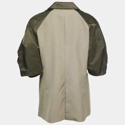 Sacai Green Wool Blend Satin Paneled Double Breasted Blazer S