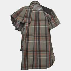 Pre Owned Sacai Grey Plaid Synthetic Docking Shirt Blouse M