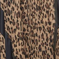 Sacai Brown Leopard Print Pleated Crepe Asymmetrical Midi Skirt S