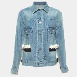 Sacai Blue Tweed Trim Denim Fringed Buttoned Jacket M