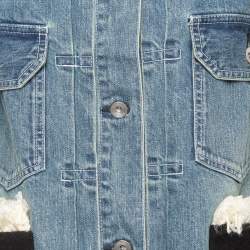 Sacai Blue Tweed Trim Denim Fringed Buttoned Jacket M