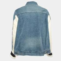Sacai Blue Tweed Trim Denim Fringed Buttoned Jacket M