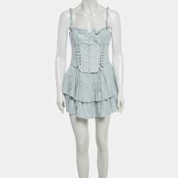 Pre Owned Sagaza Light Blue Pin Striped Cotton Rokoko Mini Dress