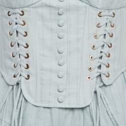 Pre Owned Sagaza Light Blue Pin Striped Cotton Rokoko Mini Dress