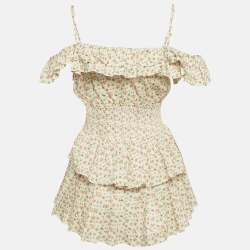 Pre Owned Sagaza Cream Floral Print Tiered Mini Dress S