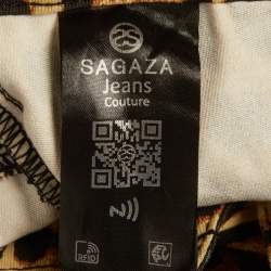 Pre Owned Sagaza Brown Leopard Print Denim Wide Leg Cargo Pants M