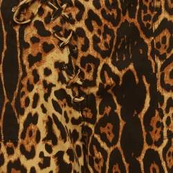 Pre Owned Sagaza Brown Leopard Print Denim Wide Leg Cargo Pants M