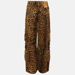 Pre Owned Sagaza Brown Leopard Print Denim Wide Leg Cargo Pants M