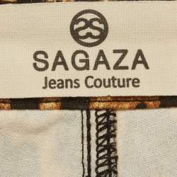 Pre Owned Sagaza Brown Leopard Print Denim Wide Leg Cargo Pants M