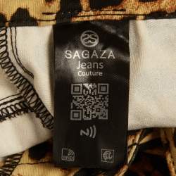 Pre Owned Sagaza Brown Leopard Print Denim Wide Leg Cargo Pants M