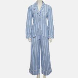Pre Owned Sagaza Blue/White Striped Cotton Shirt and Eleonora Pants Suit S