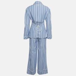 Pre Owned Sagaza Blue/White Striped Cotton Shirt and Eleonora Pants Suit S