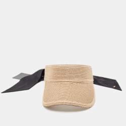 Saint Laurent Beige Scarf Detail Straw Visor Size 57