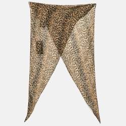 Saint Laurent Brown Leopard Print Wool Losange Scarf