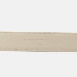Pre Owned Saint Laurent Off White Croc Embossed Leather Chain Detail Waist Belt 75CM