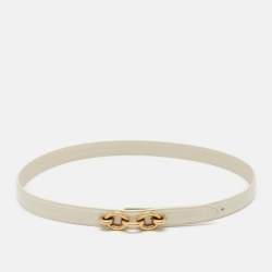 Pre Owned Saint Laurent Off White Croc Embossed Leather Chain Detail Waist Belt 75CM