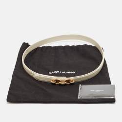 Pre Owned Saint Laurent Off White Croc Embossed Leather Chain Detail Waist Belt 75CM