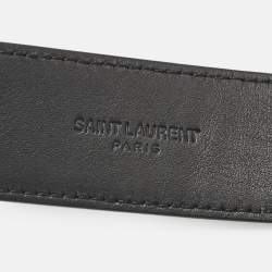 Saint Laurent Black Leather Cassandre Buckle Belt 80CM