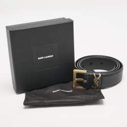 Saint Laurent Black Leather Cassandre Buckle Belt 80CM