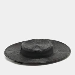Saint Laurent Paris Black Straw Chapeau Grand Canotier Hat M