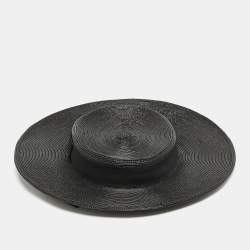 Saint Laurent Paris Black Straw Chapeau Grand Canotier Hat M