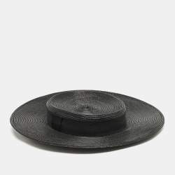 Saint Laurent Paris Black Straw Chapeau Grand Canotier Hat M