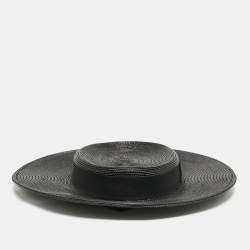 Saint Laurent Paris Black Straw Chapeau Grand Canotier Hat M