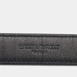 Pre Owned Saint Laurent Black Leather Cassandre Slim Belt 85 CM