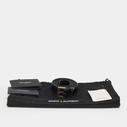 Pre Owned Saint Laurent Black Leather Cassandre Slim Belt 85 CM