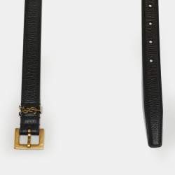 Pre Owned Saint Laurent Black Leather Cassandre Slim Belt 85 CM