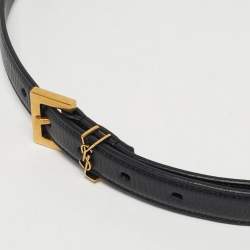 Pre Owned Saint Laurent Black Leather Cassandre Slim Belt 85 CM