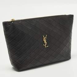 مملوكة مسبقًا Saint Laurent Gaby Cosmetic Pouch Black Quilted Leather