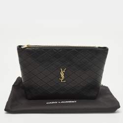 مملوكة مسبقًا Saint Laurent Gaby Cosmetic Pouch Black Quilted Leather
