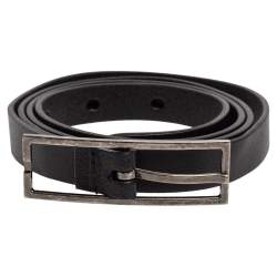 Pre Owned Saint Laurent Black Leather Slim Buckle Belt 85CM