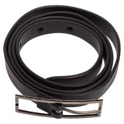 Pre Owned Saint Laurent Black Leather Slim Buckle Belt 85CM