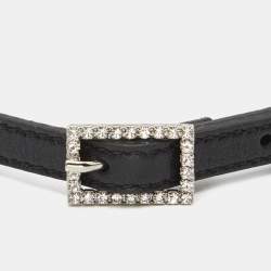 Pre Owned Saint Laurent Crystal Buckle Black Leather Choker