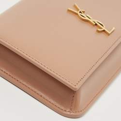 Saint Laurent Beige Leather Cassandre Phone Holder with Strap