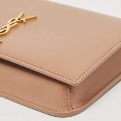 Saint Laurent Beige Leather Cassandre Phone Holder with Strap