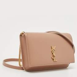 Saint Laurent Beige Leather Cassandre Phone Holder with Strap