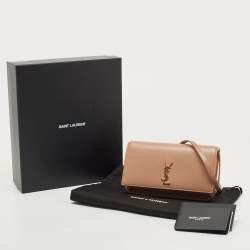Saint Laurent Beige Leather Cassandre Phone Holder with Strap