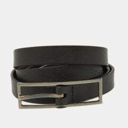Pre Owned Saint Laurent Black Leather Buckle Slim Belt 95CM