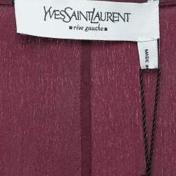 Pre Owned Yves Saint Laurent Vintage Burgundy Silk Ruffled Knee-Length M