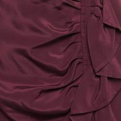 Pre Owned Yves Saint Laurent Vintage Burgundy Silk Ruffled Knee-Length M
