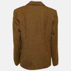 Pre Owned Yves Saint Laurent Vintage Yellow/Black Houndstooth Wool Double Breasted Blazer XL