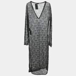 Saint Laurent Black Pointelle knit Sheer Midi Dress M