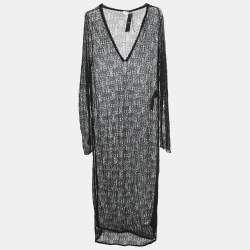 Saint Laurent Black Pointelle knit Sheer Midi Dress M