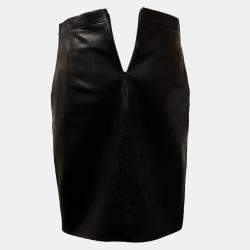 Saint Laurent Paris Black Leather Midi Skirt
