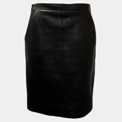 Saint Laurent Paris Black Leather Midi Skirt